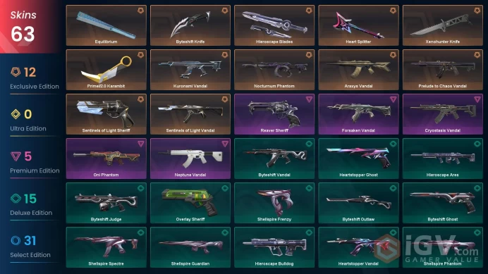 EU 63 skins 6 knifes | Kuronami Vandal | Prime//2.0 Karambit | Sentinels of Light Vandal | Xenohunter Knife | Nocturnum Phantom | V0200