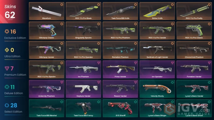 NA | 62 Skins | Diamond | Level 153 | VP Value 53400 | RGX 11z Pro Bundle | Waveform | Glitchpop Vandal | Full Access | Full Details Below!