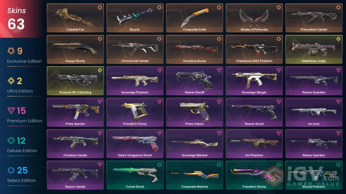 NA | 63 Skins | Diamond | VP Value 52850 | Blades of Primordia | Celestial Fan | Champions 2022 Phantom | Full Access | Full Details Below!