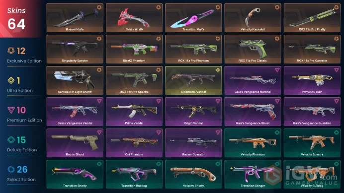 NA | 64 Skins | Gold | 4 Battlepasses | RGX 11z Pro Bundle | Gaia's Bundle | Reaver Knife | Elderflame Vandal | Buddies 115 | Full Details Below