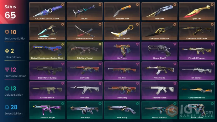 NA | 65 Skins | Diamond | VP Value 59925 | Champions 2023 Bundle | Oni Bundle | Araxys Bio Harvester | Full Access | Full Details Below!