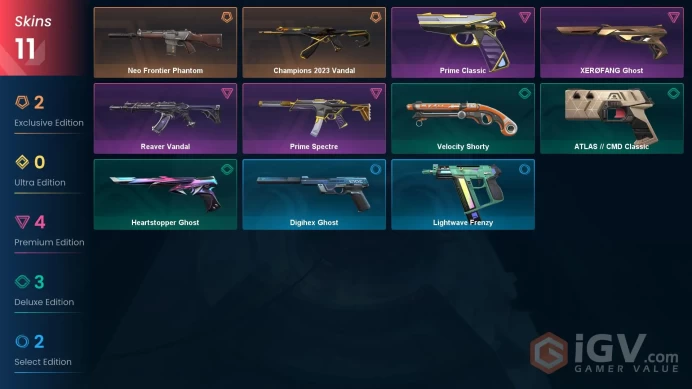 EU | 114 LVL | 23 Ag | 75 VP | 11 skins | Champions 2023 Vandal | Reaver Vandal | Neo Frontier Phantom | XERØFANG Ghost | Prime Spectre |