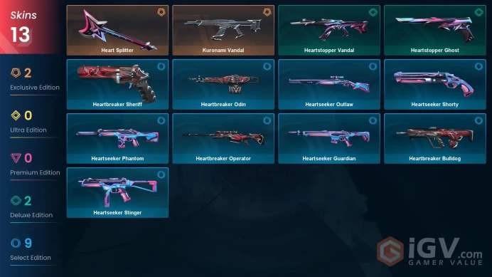 EU | 200 VP | 13 skins | Heart Splitter | Kuronami Vandal | Heartseeker kid | 	V0113