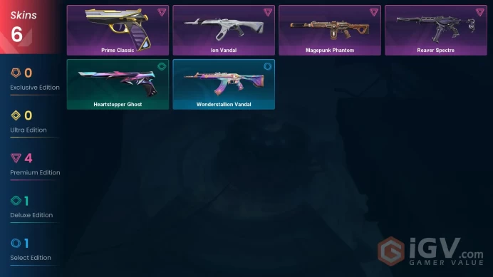 EU\TUR | 335 VP | 6 skins | Magepunk Phantom | Reaver Spectre | Prime Classic | Ion Vandal | Wonderstallion Vandal |	V0125