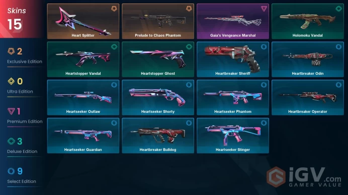 EU\TUR | 8 VP | 15 skins | Prelude to Chaos Phantom | Heart Splitter | Gaia's Vengeance Marshal | Heartseeker, Heartbreaker kid | V0127