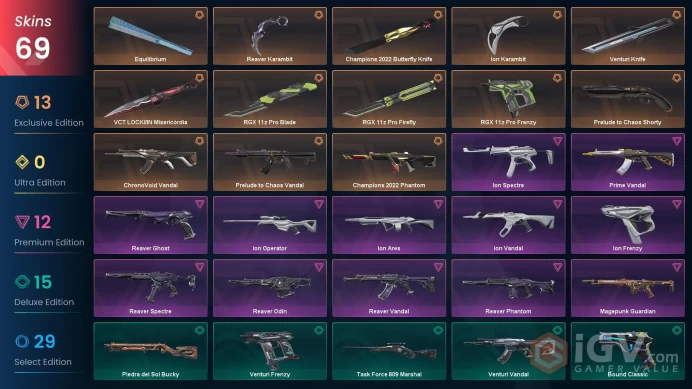 NA | 69 Skins | VCT Misericórdia | Champions 2022 Bundle | Ion Bundle | Reaver Bundle | 5 Battlepasses | Full Access | Full Details Below!