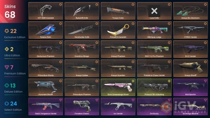 NA | 26 Skins | Gold | VCT 2025 Karambit | Protocol 781-A Bulldog | Evori Dreamwings Ghost | 3 Battlepasses | Full Access | Full Details Below!