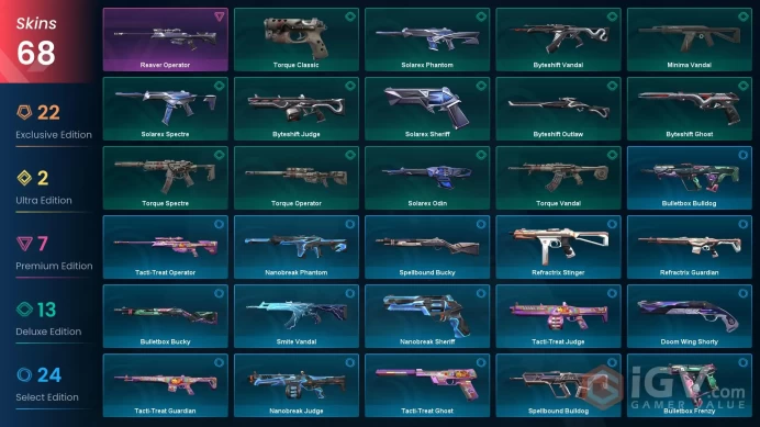 NA | 26 Skins | Gold | VCT 2025 Karambit | Protocol 781-A Bulldog | Evori Dreamwings Ghost | 3 Battlepasses | Full Access | Full Details Below!