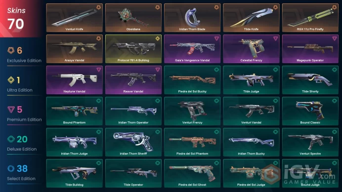 NA | 70 Skins | Silver 3 | RGX 11z Pro Firefly | Reaver Vandal | Protocol 781-A Bulldog | Araxys Vandal |  Battlepasses 5 | Full Details Below!