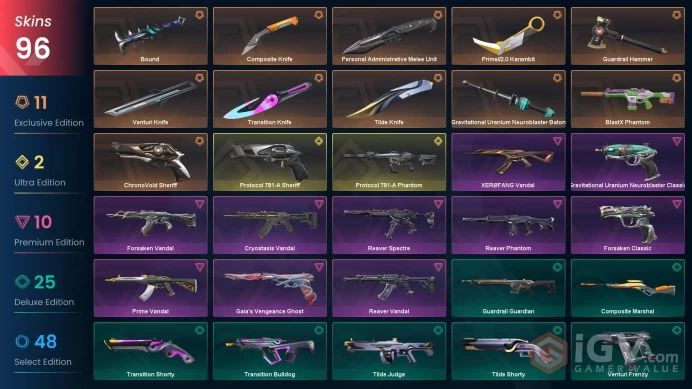 NA | 96 Skins | Platinum | 6 Battlepasses | Knife 3 | Protocol 781-A Sheriff | Protocol 781-A Phantom | BlastX Phantom | Full Details Below!