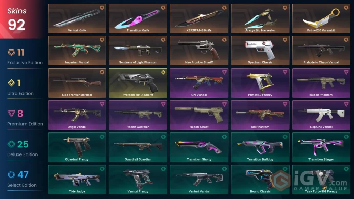 NA | 92 Skins | Bronze | Battlepasses 7 | Knife 3 | Imperium Vandal | Prelude to Chaos Vandal | Full Access | Full Details Below!