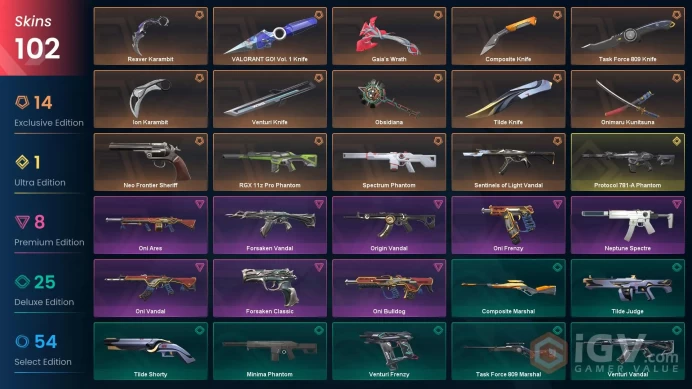NA | 102 Skins | Platinum | 6 Battlepasses | Oni Bundle | Reaver Karambit | Gaia's Wrath | Spectrum Phantom | Buddies 194 | Full Details Below!