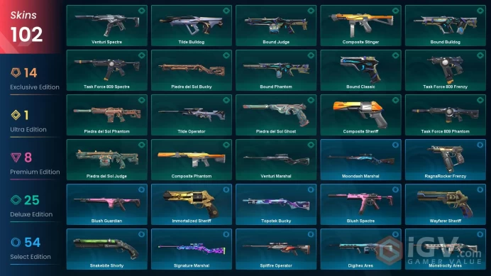 NA | 102 Skins | Platinum | 6 Battlepasses | Oni Bundle | Reaver Karambit | Gaia's Wrath | Spectrum Phantom | Buddies 194 | Full Details Below!