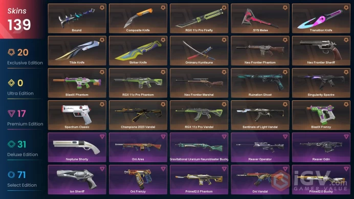 NA | 139 Skins | Platinum | 8 Battlepasses | Oni Bundle | RGX 11z Pro Firefly | Champions 2023 Vandal | Reaver Vandal | Full Details Below!