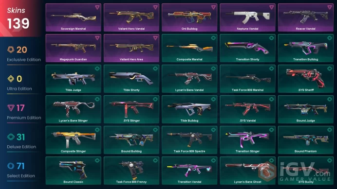 NA | 139 Skins | Platinum | 8 Battlepasses | Oni Bundle | RGX 11z Pro Firefly | Champions 2023 Vandal | Reaver Vandal | Full Details Below!
