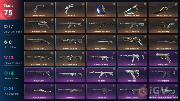 NA | 75 Skins | VP Value 77425 | Champions 2023 Bundle | Reaver Bundle | Araxys Bundle | Ion Bundle | ChronoVoid Bundle | Full Details Below!