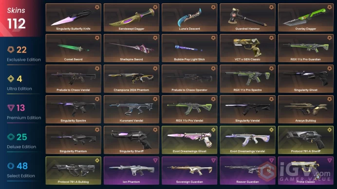 NA | 112 Skins | Singularity Bundle | Silver 1 | Luna's Descent | Champions 2024 Phantom | Kuronami Vandal | Battlepasses 6 | Full Details Below