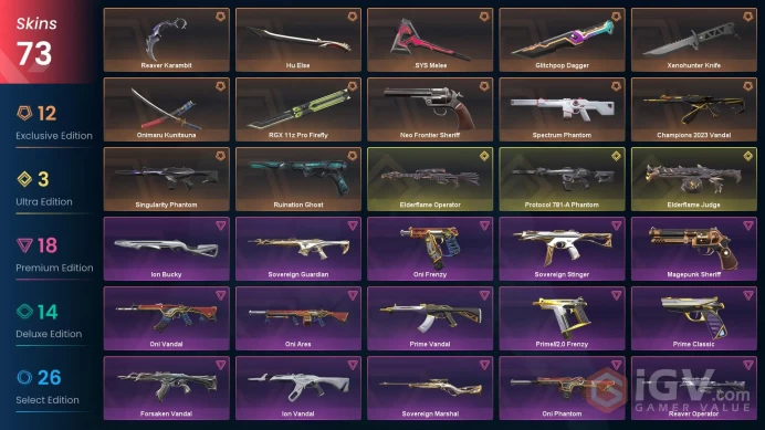 NA | 73 Skins | VP Value 81025 | Oni Bundle | Champions 2023 Vandal | Spectrum Phantom | 4 Battlepasses | Full Access | Full Details Below!