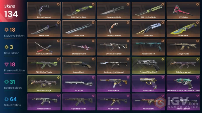 NA | 134 Skins | Ascendant | Battlepasses 8 | Knife 6 | Araxys Vandal | Elderflame Vandal| Ion Vandal | Full Access | Full Details Below!