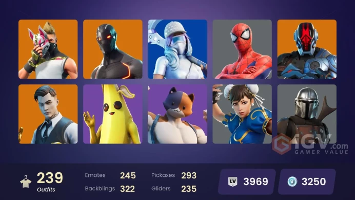 [ALL PLATFORMS]-238 Skin-290 Pickaxes-242 Emotes- 234 Gliders-Huntmaster Saber OG-Drift-Omega-Chun-Li-Lara Croft-FULL ACCESS-