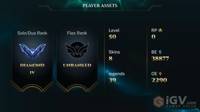 [EUW] S2026 - Diamond 4 -25LP- 72 Winrate - 38K Be - +24/-16 LP Gain - 51W - 20L - 12Skin Shard -Instant Delivery