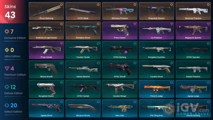 EU Full Access | 43 Skins Recon Balisong + K/TAC Blade + Sentinels of Light Vandal + Prime Vandal + Glitchpop Phantom + Ruination Ghost + more