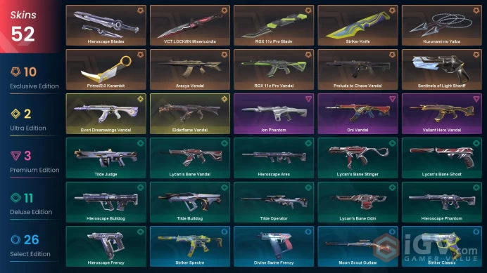 EU | VCT LOCK//IN Misericórdia, Kuronami no Yaiba, RGX 11z Pro Blade, Evori Dreamwings Vandal, Prelude to Chaos Vandal, Elderflame Vandal
