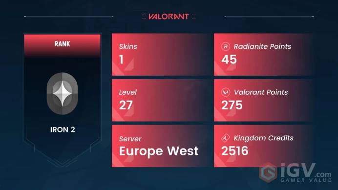 [EU-V26ACT1] IRON 2 | Reaver Vandal | 27 level | 9 agents | Valorant Point: 275 | SMURF [FULL ACCESS+MAIL] #50