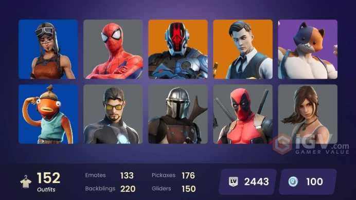 [PC/PSN/XBOX] 152 skins | Renegade Raider | Reaper Axe |Lara Croft | Gold Midas | Square Up | Sing Along | Verve | Nanner Ringer | 100 VB
