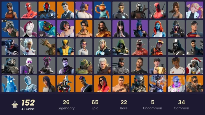[PC/PSN/XBOX] 152 skins | Renegade Raider | Reaper Axe |Lara Croft | Gold Midas | Square Up | Sing Along | Verve | Nanner Ringer | 100 VB