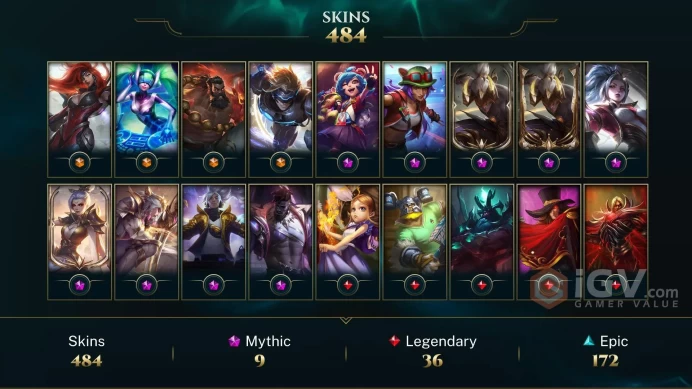 Email changeable 484 skins Prestige: Yasuo Lee 2x Riven Diana K'sante 129 Little legends Chibi Lee 167kBE 7k OE