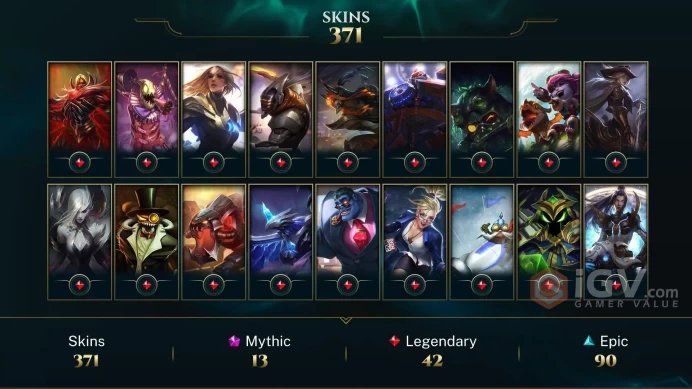 EMAIL CHANGEABLE ALL CHAMPIONS 107kBE 371 SKINS 13 MYTHIC 10 PRESRTIGE 7 VICTORIOUS 295 LVL INVENTORY SKINS 1 YEAR INACTIVE