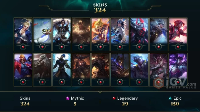 EMAIL CHANGEABLE ALL CHAMPIONS 324 SKINS 2xPRESTIGE MF 2X PRESTIGE AATROX 30 LITTLE LEGENDS 37 CHROMAS UNRANKED