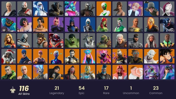 PC/PSN/Xbox/Nintendo 116 skins | OG STW Leviathan Axe | Lara Croft | Gold Kratos | Fixer | Subzero Cryptic | Sultura | Cloud Striker | Black Ada
