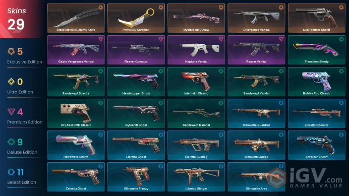 EU [ 29 TOP SKINS + 2 KNIFE ] Prime//2.0 Karambit + Divergence Vandal + Reaver Vandal + Neptune Vandal / full acces