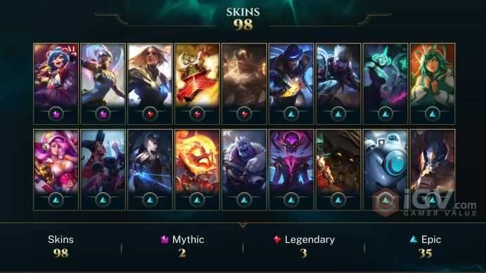 NA EMAIL CHANGEABLE 128 CHAMPIONS 98 SKINS Dawnbringer Karma 35 LITTLE LEGENDS Chibi K/DA ALL OUT Akali Urf the Manatee