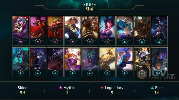 EMAIL CHANGEABLE 137 CHAMPIONS 94 SKINS  RIOT KAYLE JUDGMENT KAYLE UFO CORKI URF THE MANATEE SEASON 1 SILVER RARE ICONS