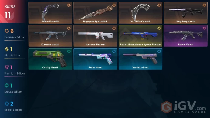 EU | VCT 2025 Karambit, Reaver Karambit, Kuronami Vandal, Reaver Vandal, Radiant Entertainment System Phantom, Spectrum Phantom