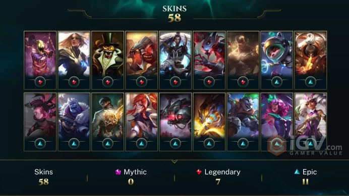 EUW EMAIL CHANGEABLE 72 CHAMPIONS 58 SKINS Victorious Janna 6 victorious skins unranked honor 2 rare icons 18 little legends