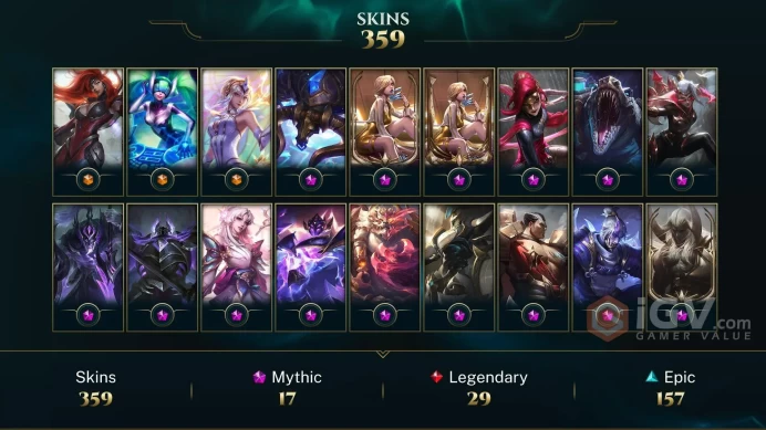 NA EMAIL CHANGEABLE 158 CHAMPIONS 360 SKINS 17 MYTHIC 10 PRESTIGE : DARIUS EVE 2X AATROX 2X LUX ZED VOLIBEAR KATARINNA And more skins