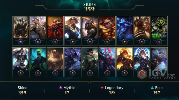 NA EMAIL CHANGEABLE 158 CHAMPIONS 360 SKINS 17 MYTHIC 10 PRESTIGE : DARIUS EVE 2X AATROX 2X LUX ZED VOLIBEAR KATARINNA And more skins