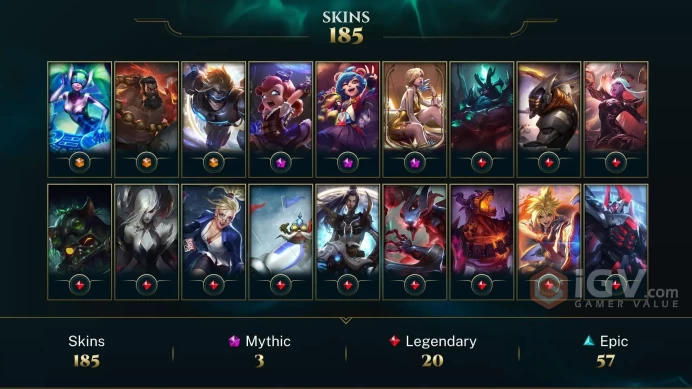 LAS(TRANSFERABLE) EMAIL CHANGEABLE 166 CHAMPIONS 185 SKINS Prestige K/DA Evelynn HEXTECH ANNIE 10 VICTORIOUS SKINS  3 ULTIMATE LAST PLAY 2024