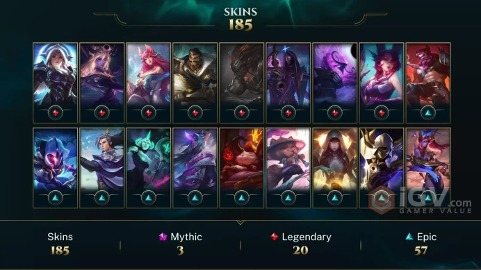 LAS(TRANSFERABLE) EMAIL CHANGEABLE 166 CHAMPIONS 185 SKINS Prestige K/DA Evelynn HEXTECH ANNIE 10 VICTORIOUS SKINS  3 ULTIMATE LAST PLAY 2024