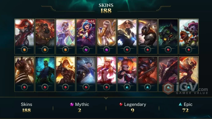 LAS(TRANFERABLE) EMAIL CHANGEABLE ALL CHAMPIONS 188 SKINS Prestige K/DA Kai'Sa 33 LITTLE LEGENDS LAST PLAY 2024