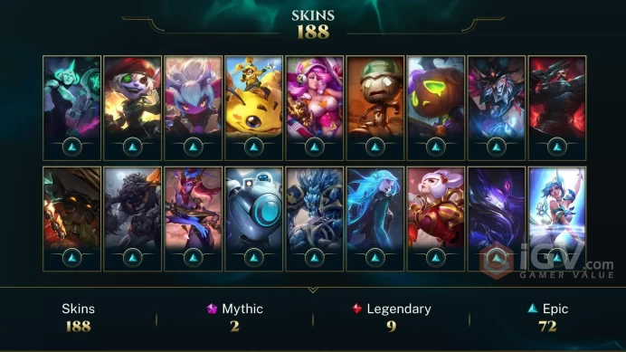 LAS(TRANFERABLE) EMAIL CHANGEABLE ALL CHAMPIONS 188 SKINS Prestige K/DA Kai'Sa 33 LITTLE LEGENDS LAST PLAY 2024