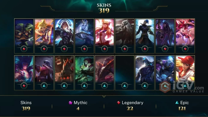 LAS (TRANSFERABLE) EMAIL CHANGEABLE ALL CHAMPIONS 319 SKINS PRESTIGE BLOOD MOON AATROX (2X) SOULSTEALER VAYNE VICTORIOUS AATROX BLITZ