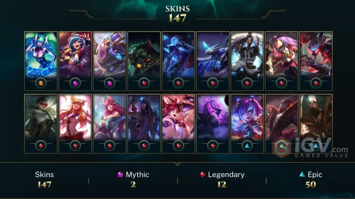 EUW EMAIL CHANGEABLE 122 CHAMPIONS 147 SKINS Hextech Kog'Maw Dark Cosmic Jhin