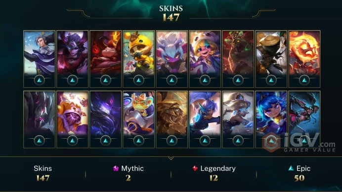 EUW EMAIL CHANGEABLE 122 CHAMPIONS 147 SKINS Hextech Kog'Maw Dark Cosmic Jhin