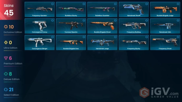 EU | 45 skins | Last Rank Platinum 2 | Champions 2025 Vandal | Arcane Vandal | XERØFANG Knife | CYRAX Fanblade | RGX 11z Pro Vandal | T4339