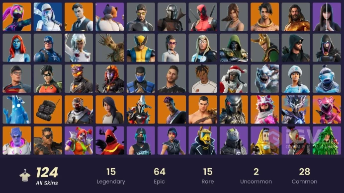 [PC/PSN/XBOX] 124 skins |Reaper Axe |  Gold Midas | Gold Brutus | Tart Tycoon | In Da Party | Rage | Verve | Laugh It Up | 1150 VB